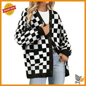 Plus Size Oversized Cardigan Sweater Coat Open Front Button Long Sleeve